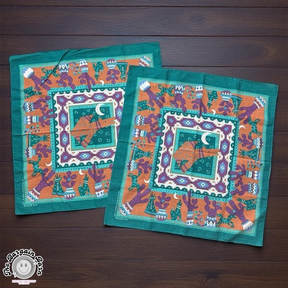 Springs Other - Set of 2 Vintage Southwestern Tribal Aztec Coyote Bandanas – RN16463 Made in USA